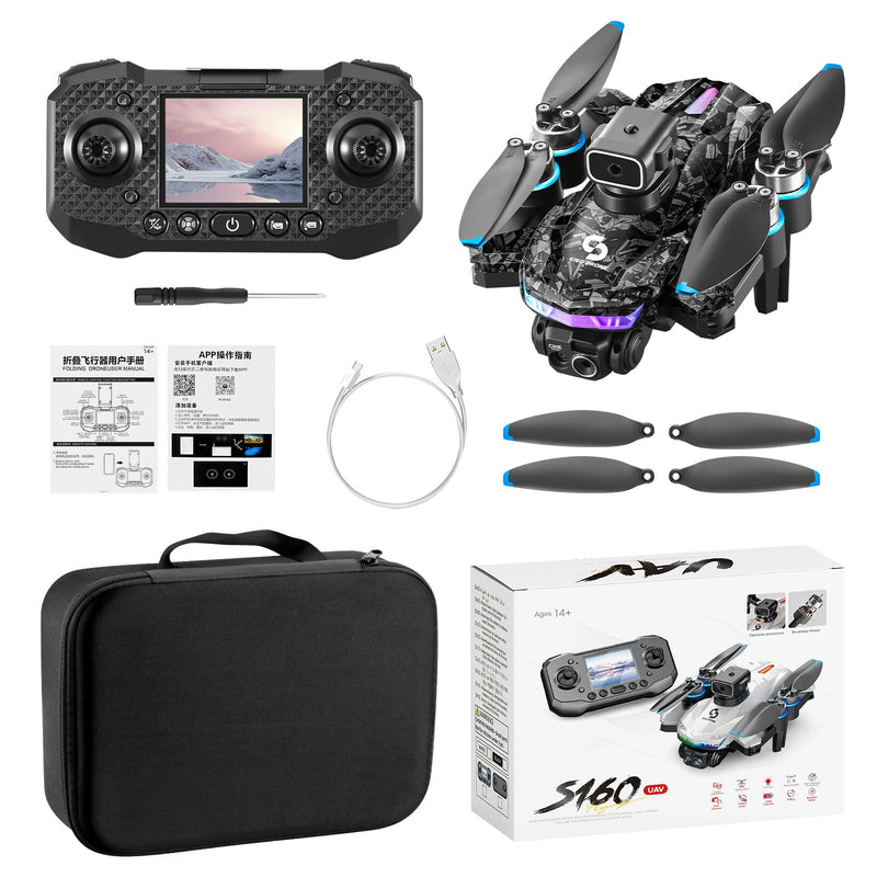 YLR/C S160 WiFi FPV with LCD Screen Controller HD Dual Camera Servo Gimbal 360 Obstacle Avoidance Colorful LED Lights Brushless Foldable RC Drone Quadcopter RTF