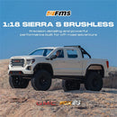 FMS FCX18S GMC Sierra 2019 RTR 1/18 2.4G 4WD Brushless RC Car Officially Licensed Two Speed Metal Frame Gear Portal Axles Oil Shocks LED Light Pickup Off-Road Climbing Truck Vehicles Models Toys