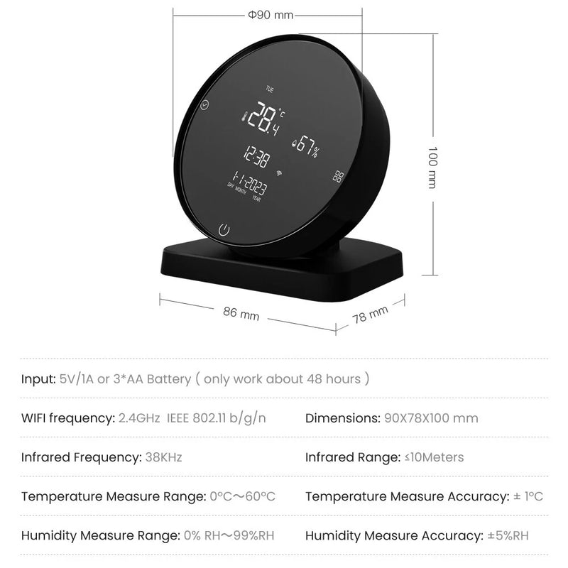 AGSIVO 3 In 1 Tuya Wifi Infrared IR Remote Controller Alarm Clock Temperature and Humidity Sensor Compatible with Alexa & Google Home