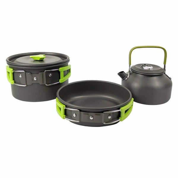 2~3 Person Camping Tableware Aluminum Nonstick Cookware Outdoor Cooking Pan Supplies Kettle Pot Pan Bowl Hiking Trip Picnic