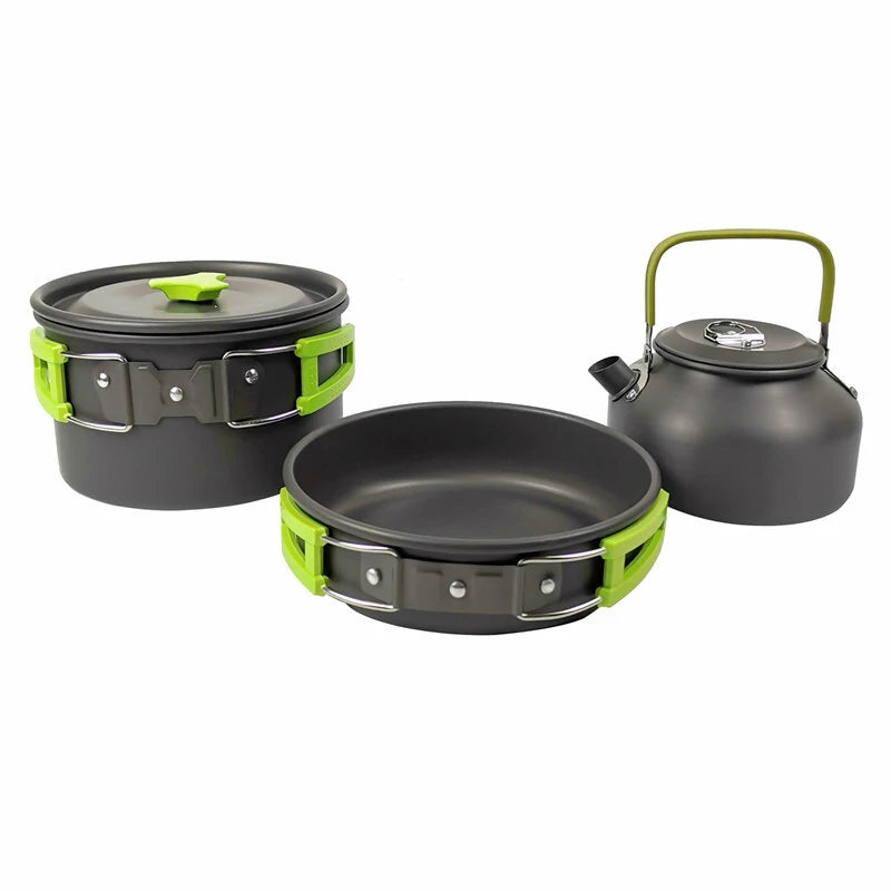 2~3 Person Camping Tableware Aluminum Nonstick Cookware Outdoor Cooking Pan Supplies Kettle Pot Pan Bowl Hiking Trip Picnic