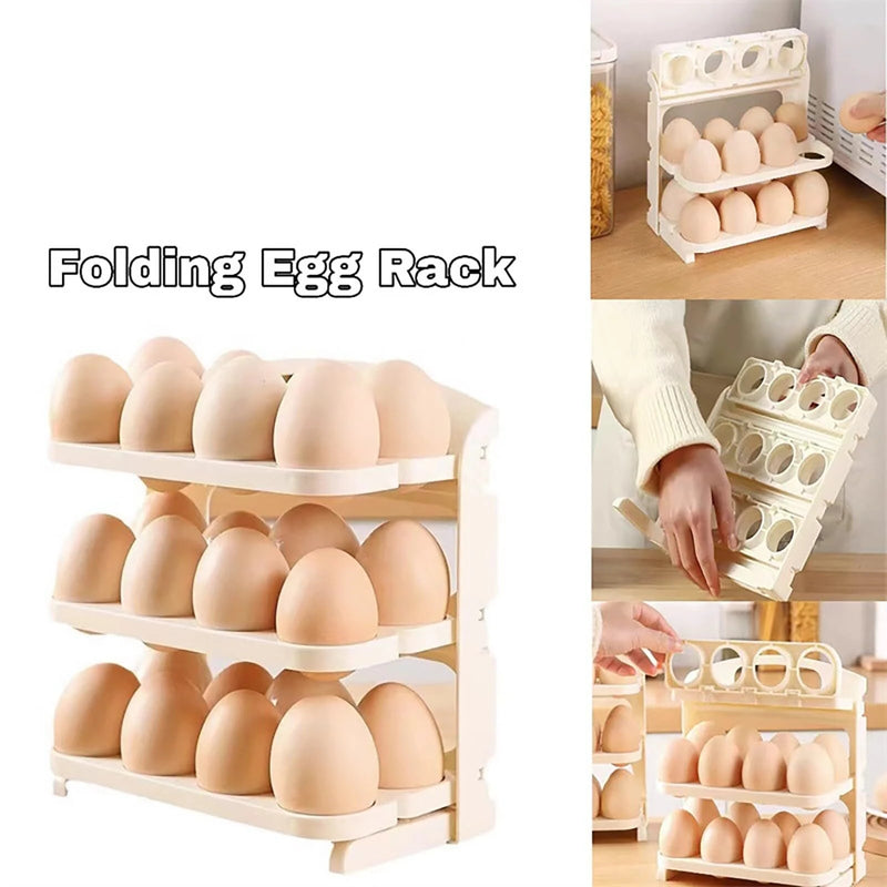 Multi-layer Foldable Anti-drop Egg Organizer Tray with Lid and Handle Egg Holder For Refrigerator-Stackable Egg Storage Container for 24 Eggs Refrigerator Door