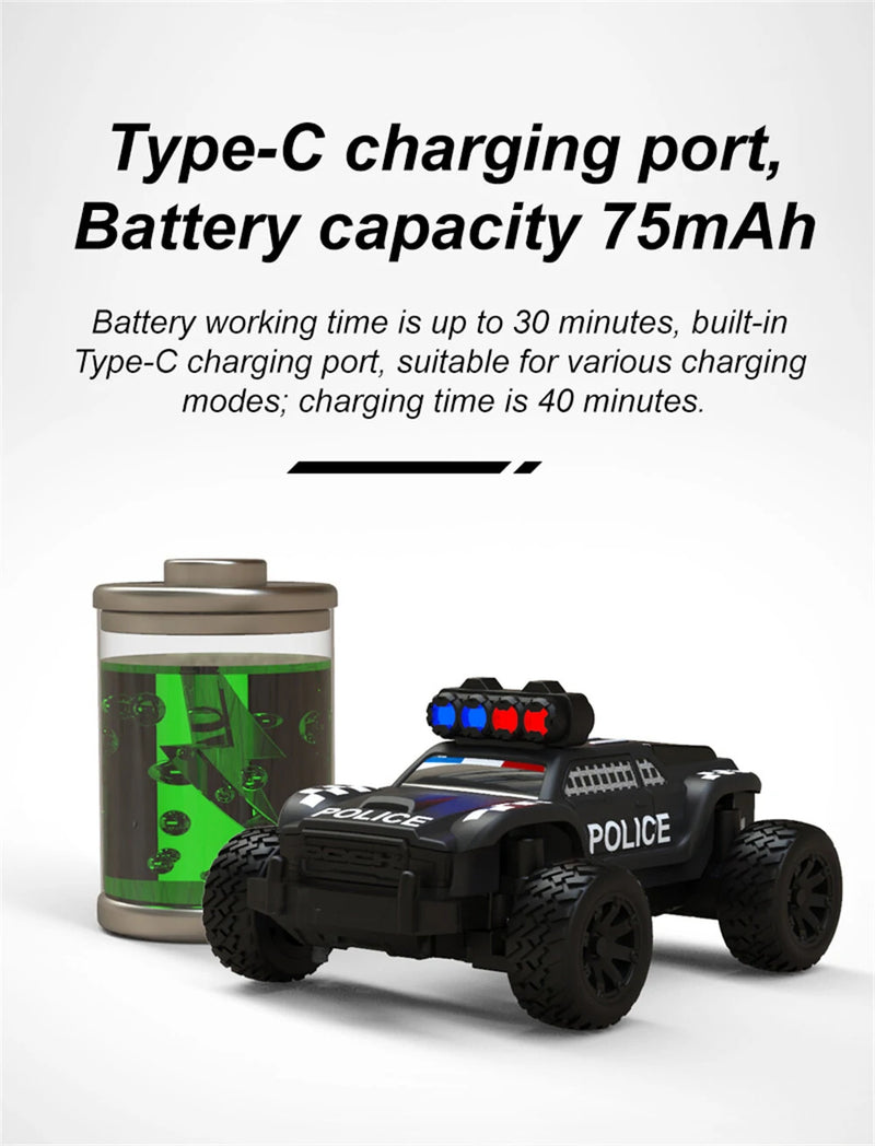 Turbo Racing C82 RTR 1/76 2.4G Mini RC Car Police Off-Road Truck LED Lights Full Proportional Vehicles Model Kids Children Toys