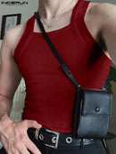 INCERUN Mens High Elastic Solid Color Casual Tank Top