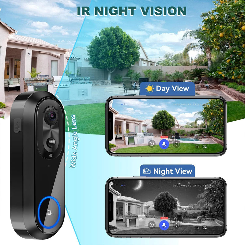 W5 2.4G/5G Tuya WiFi Video Doorbell HD 1080P Camera Wireless Smart Intercom Camera Night Vision Two-way Talk IP65 Waterproof 9000mAh Battery Visual Doorbell