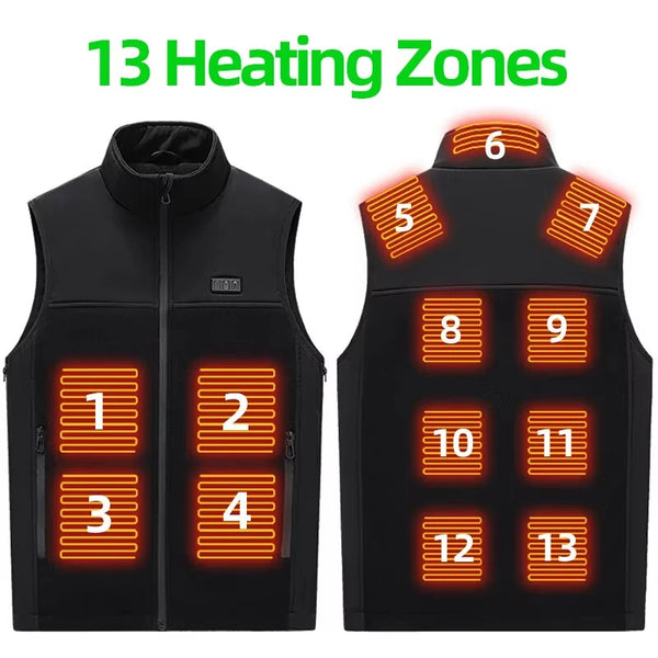 TENGOO HZ-13 13 Areas Heating Vest Zipper Adjustable Size 3-Gears Heated Jackets  USB Electric Thermal Clothing Winter Warm Vest Outdoor Heat Coat Clothing