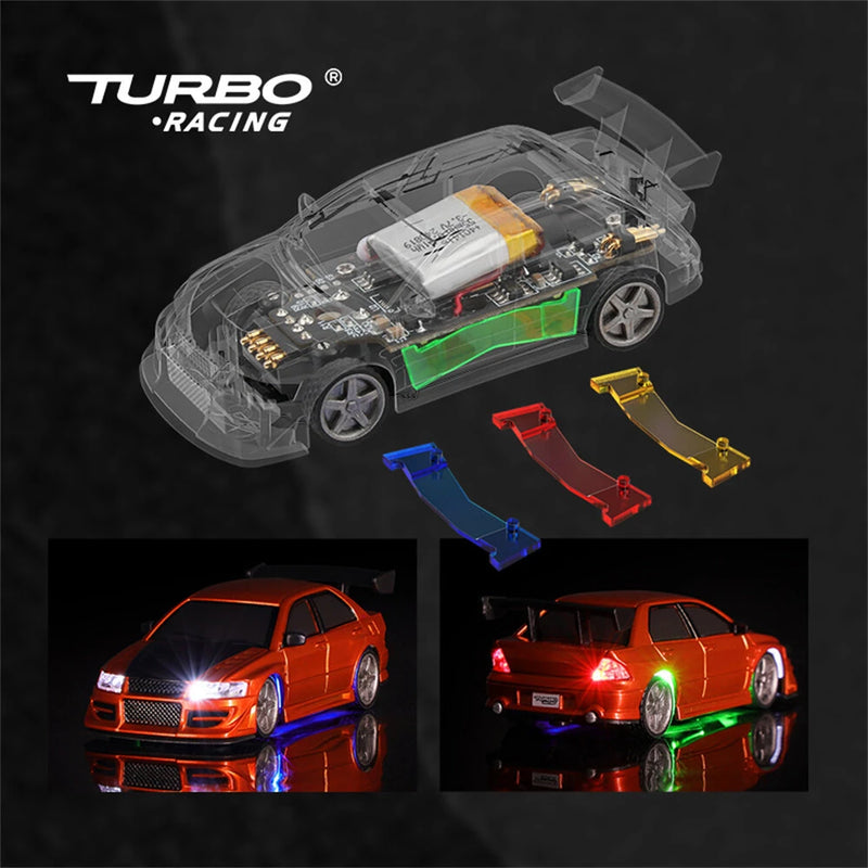 Turbo Racing C76 RTR 1/76 2.4G RWD Mini Drift RC Car Sports TC06 Chassis New Upgrade Motor THR-Curve Shocking Adjustable Wheelbase Micro LED Lights Full Proportional Vehicles Model Toys
