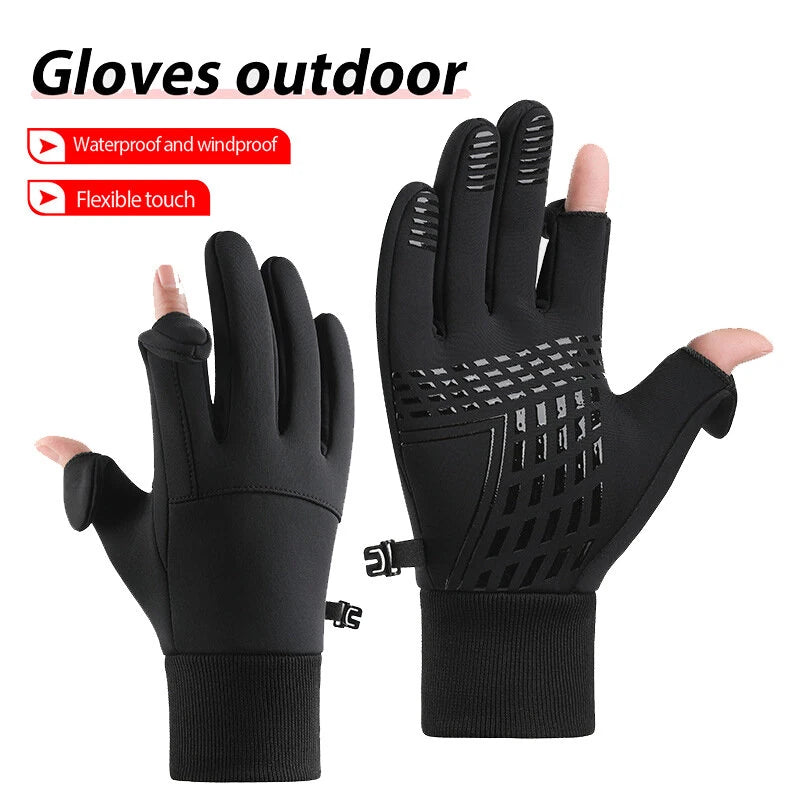 XANES Winter Warm Bike Gloves Touch Screen Outdoor Windproof Waterproof Cold-proof Gloves for Driving Cycling Fishing Skiing