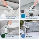 8 in 1 Multifunctional Wireless Cleaning Brush 2500mAh Type-C USB Rechargeable 450RPM Adjustable Lengths LED Night Light for Bathroom Kitchen Windows Car