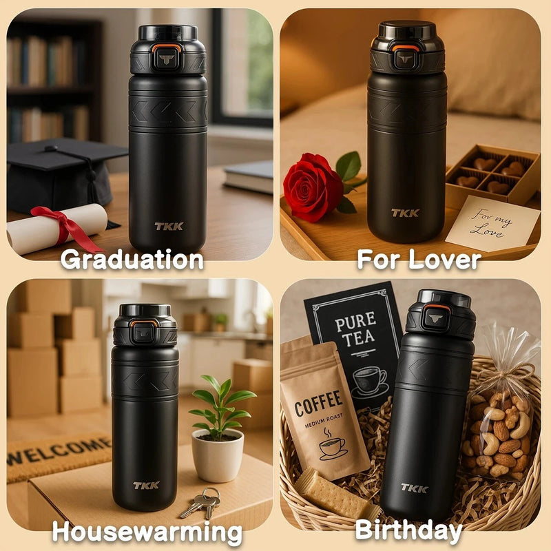TKK SUS316 700ml Thermos Bottle Large Capacity Vaccum Cup Cold Insulation Portable Strap with Tea Flitter Thermal Flask