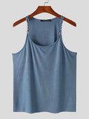 INCERUN Men Tank Top Fashion Metal Chain Sling Tanks Summer Sold Color Vest Casual Sleeveless Male Top