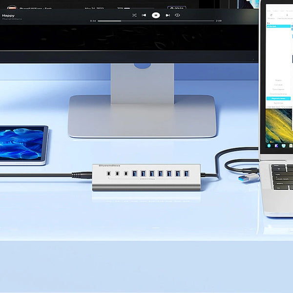 HU105C 10-in-1 USB-A/Type-C Hub Docking Station USB Adapter with USB3.0-A*7 USB3.0-C*3 Multiports Spliiter Apdater for PC Laptop Computer