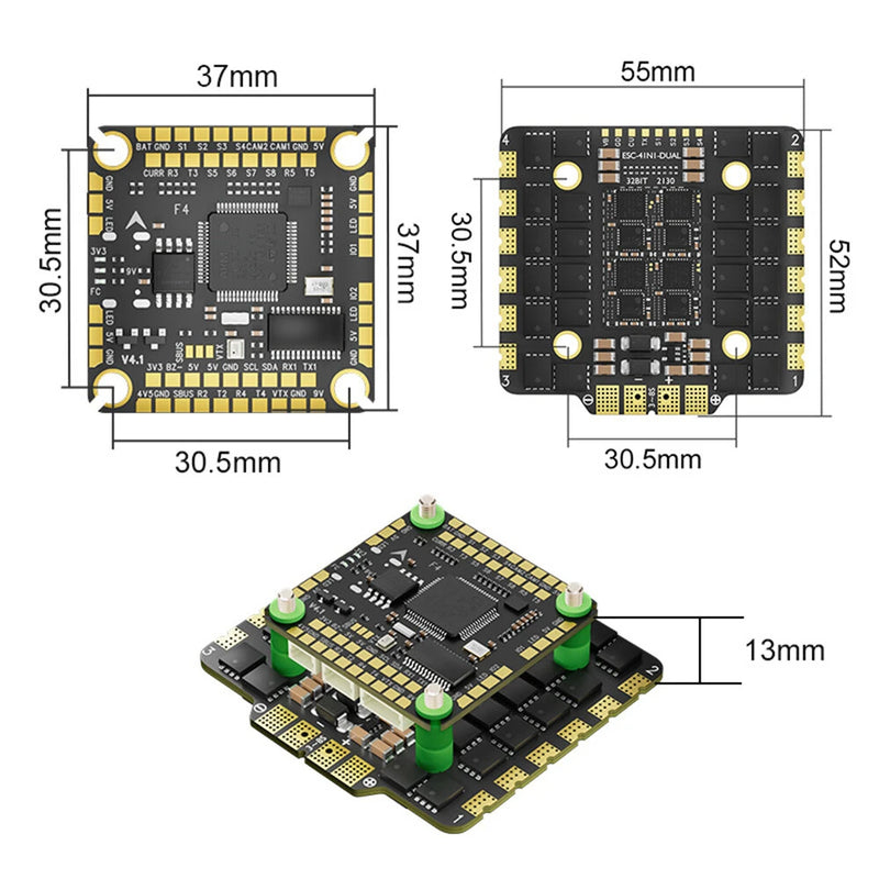 30.5mm x 30.5mm Aocoda-RC F4100 V4 AM32 Stack Build-in F405 V4 Flight Controller & 100A 3-8S ESC for FPV Racing Drone