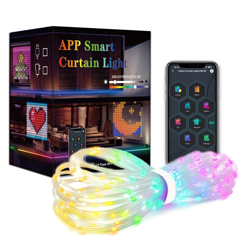iDeal LED Control Intelligent Colorful Point Control Curtain Light 160x160cm Smart Curtain Lamp 256PCS RGB Lamp Bead IP65 Waterproof