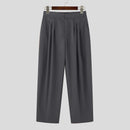 INCERUN Mens Pant Pleated Solid Color Trousers Casual Trendy Korean Pleated Solid Color Casual Pants