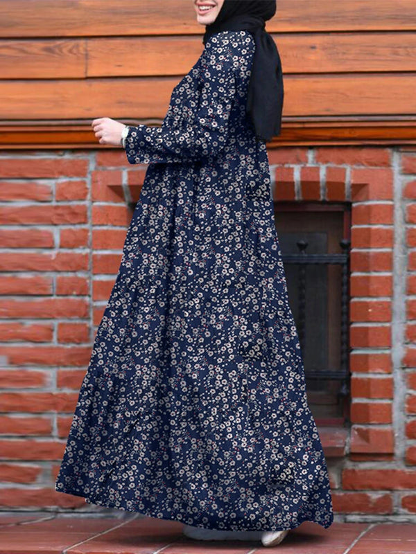 ZANZEA Plus Size Women Long Dress Floral Print Tiered Dress O-Neck Casual Maxi Dress With Side Pocket