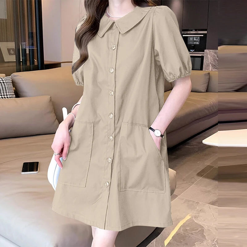 ZANZEA Elegant Style Women Shirt Dress Holiday Casual Raglan Sleeve Sundress Turn-Down Collar Solid Mini Vestidos Dress