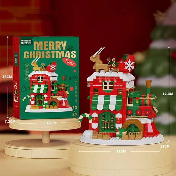 Christmas Elk Deer Santa Claus Building Blocks City Snow House Xmas Tree Decor. Bricks with Light Set Toys for Children Kids Gift