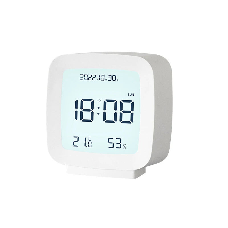 Digital Alarm Clock 12/24H Electronic Alarm Clock Voice-activated Backlight Temperature Humidity Nightlight Table Clocks with Snooze Function