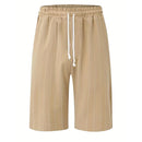 Men's Quick Dry Cotton Linen Shorts Summer Breathable Stripe Casual Gym Running Cargo Pocket Beach Five-point Pants Lightweight Comfortable