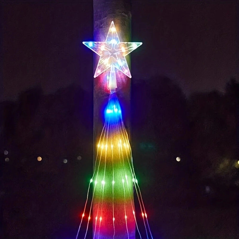 198 LED Five-Pointed Star Light Waterfall Light Water Trailing Light Christmas Holiday Decoration Light Garden Star Light String 8 Mode Function