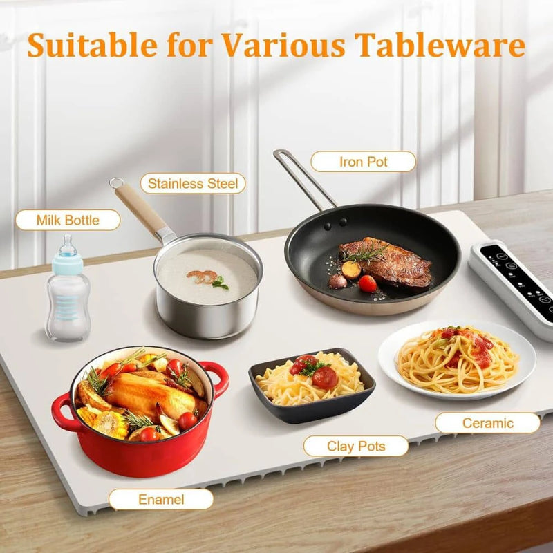 Multifunctional Silicone Insulated Food Warming Board Electric Food Warming Mat  3-Level Temperature Adjustable Compatible With Metal, Ceramic, Glass And Enamelware