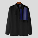 INCERUN Stylish Men's Color-block Striped Long-sleeve Shirt Fashion Design Lapel Top Large Size Loose Fit Men S-5XL