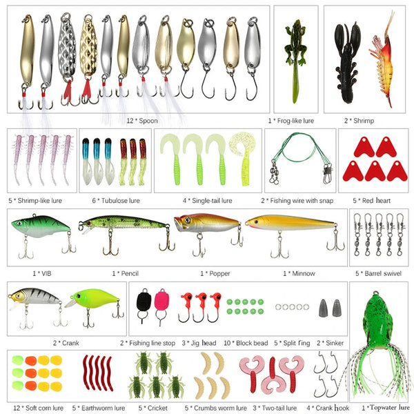 ZANLURE 106pcs All Depth Mixed Fishing Lure Sets Hard Baits/Soft Lures Artificial Bait With Box
