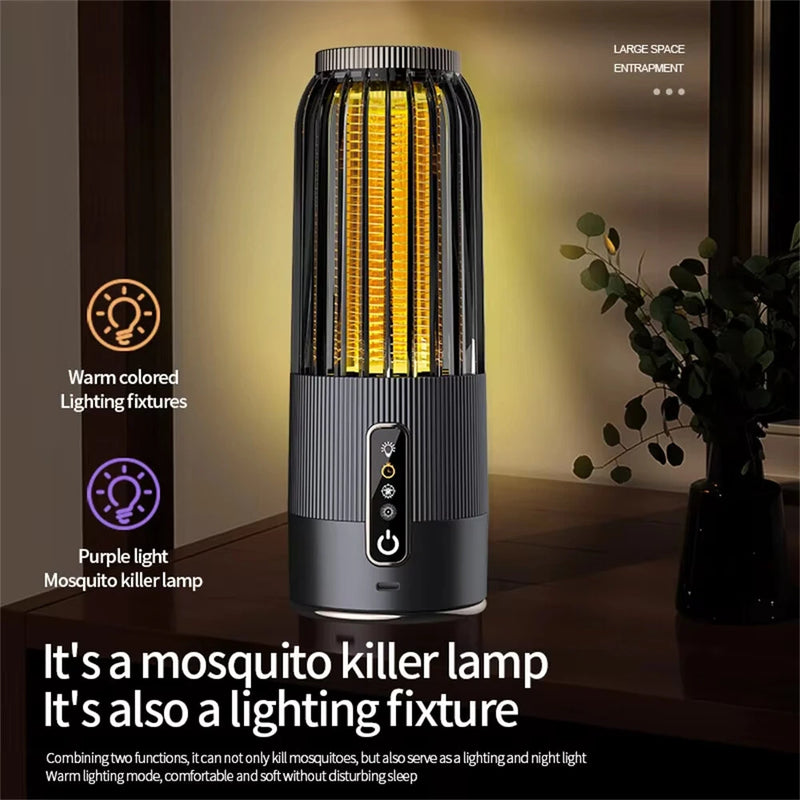 2 in 1 Solar Powered Mosquito Killer Lamp LED Lighting 1200mAh Lithium Battery 2500V High-voltage Efficient Bug Zapper Outdoor Camping Night Light