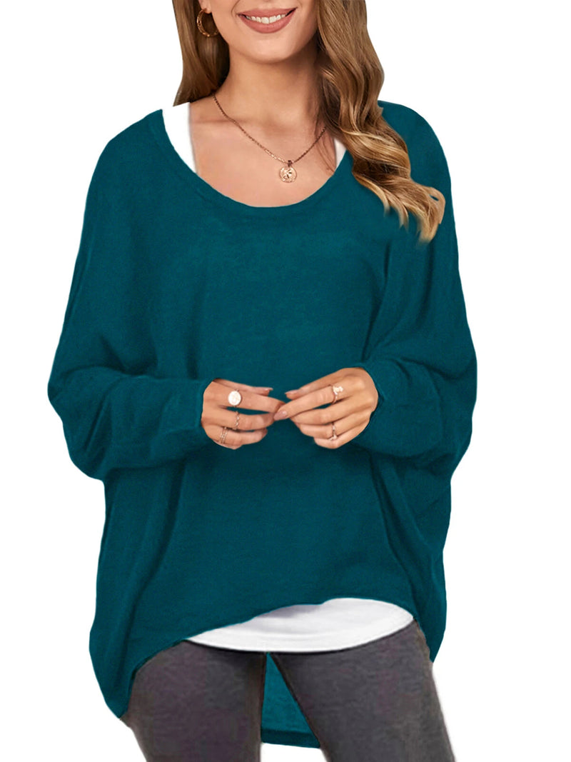 ZANZEA Plus Size Womens T-shirt Long Bat Sleeve Round Neck Loose Solid Color Pullover Plus Size Casual Shirt T-shirt