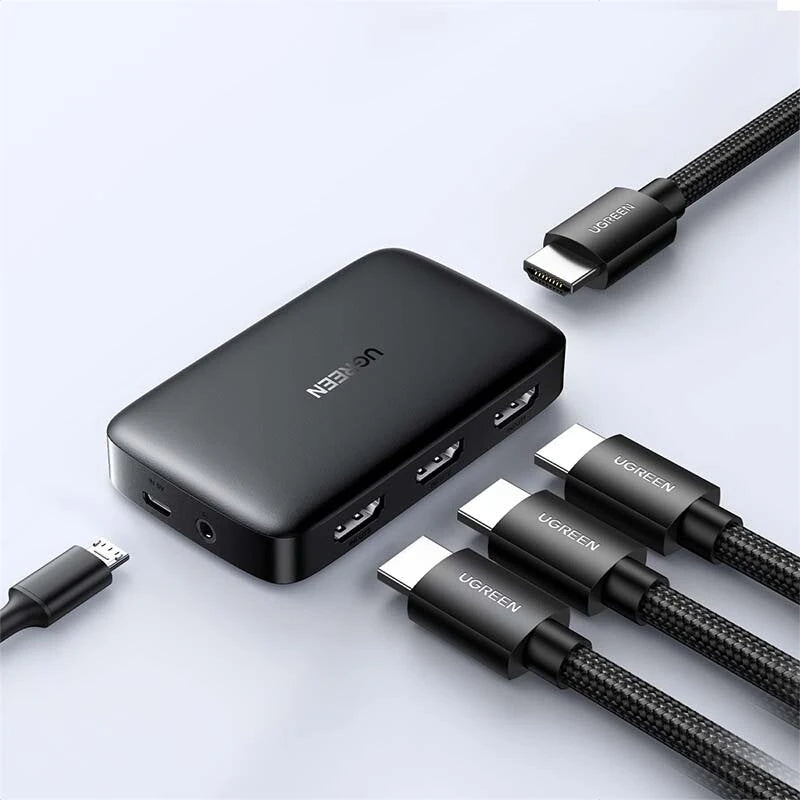 UGREEN 3 in 1 Out 4K HD Splitter Switch 3D 30Hz UHD Automatic HD Switch Box with IR Remote Control Compatible for HDTV/Laptop/PC/TV Stick/Switch