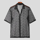 INCERUN Men's Hollow Lace Loose Short Sleeve Shirts