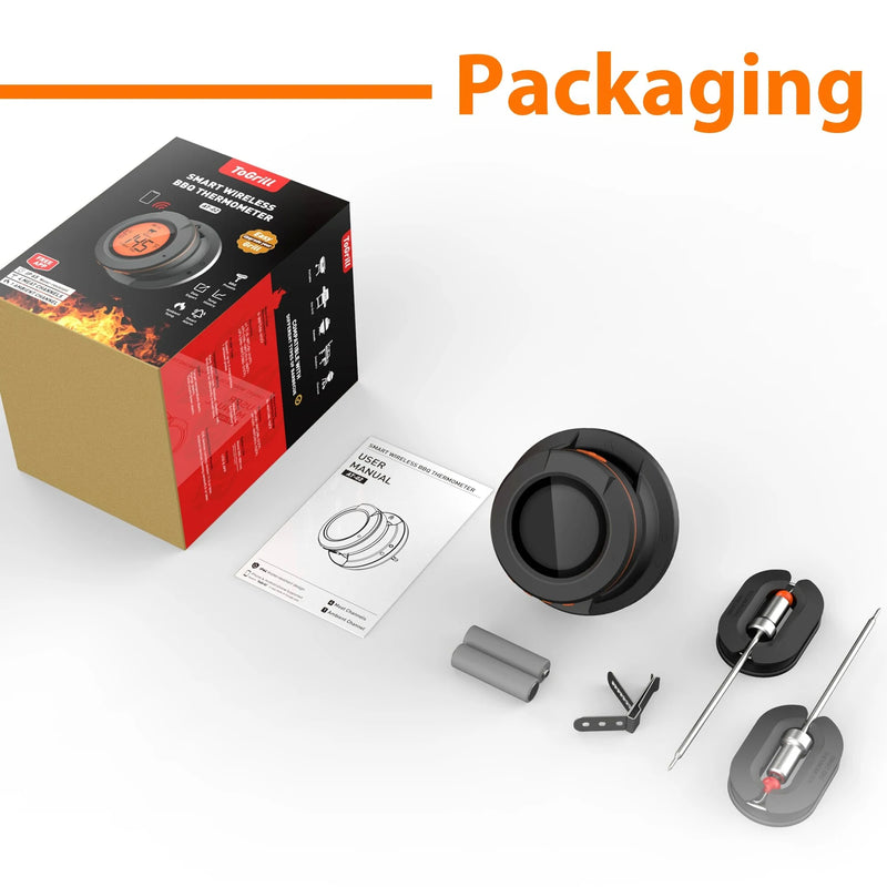 Smart Digital Bluetooth Food Cooking Waterproof IP54 Bluetooth Wireless BBQ Remote Thermometer Probes Barbecue Thermometer Free App Control Time Alarm