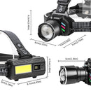 IPRee Dual Light Source Zoomable LED Headlight with Sensing Control Function Long-Range LED Headlamp Outdoor Long Endurance Strong Head Light Searchlight