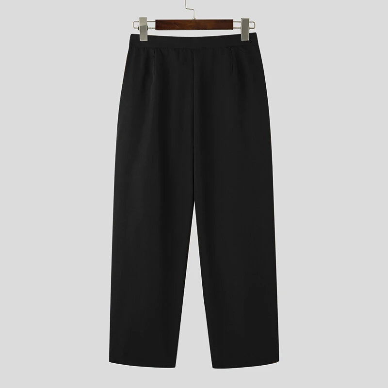 INCERUN Mens Pant Pleated Solid Color Trousers Casual Trendy Korean Pleated Solid Color Casual Pants