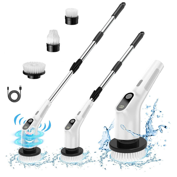 7 in 1 Electric Spin Scrubber, Cordless Cleaning Brush With 7 Replaceable Brush Heads and 3-Speed Control, Adjustable Shower Scrubber With Retractable Extension & Detachable Handle For Bathroom, Kitchen, Tub, Toilet, Tile, Windows