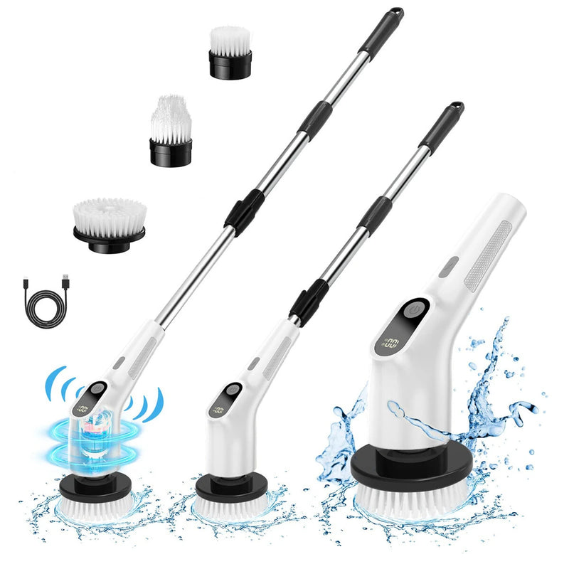 7 in 1 Electric Spin Scrubber, Cordless Cleaning Brush With 7 Replaceable Brush Heads and 3-Speed Control, Adjustable Shower Scrubber With Retractable Extension & Detachable Handle For Bathroom, Kitchen, Tub, Toilet, Tile, Windows