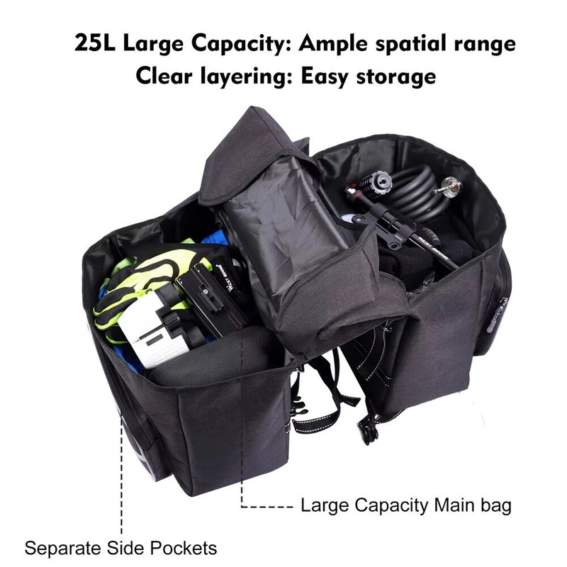 WEST BIKING 25L Bicycle Pannier Bag Waterproof Bike Rear Seat Bag Large Capacity Tail Seat Luggage Carrier Cycling Bags for MTB