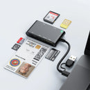 Rocketek CR375-B 6-in-1 Smart Card Reader for Smart SIM SD TF M2 MS Cards with USB-A/USB-C Interface Plug and Play