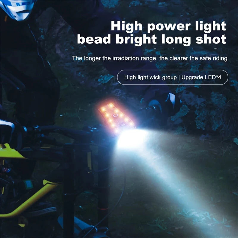BIKIGHT Bike Headlight 4 LED Large Beads 2000mAh Battery Dual Distance Beam Design Waterproof 4 Light Modes Type-C Fast Charge Power Display Flashlight with 120dB Horn