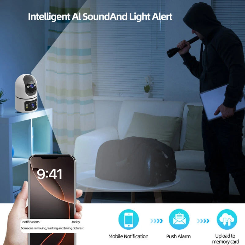 4MP 5G Dual Band Dual Lens WIFI Wireless Security Camera PTZ Panoramic View Color Night Vision AI Human Detection Eseecloud APP 2 Way Audio Indoor IP Camera