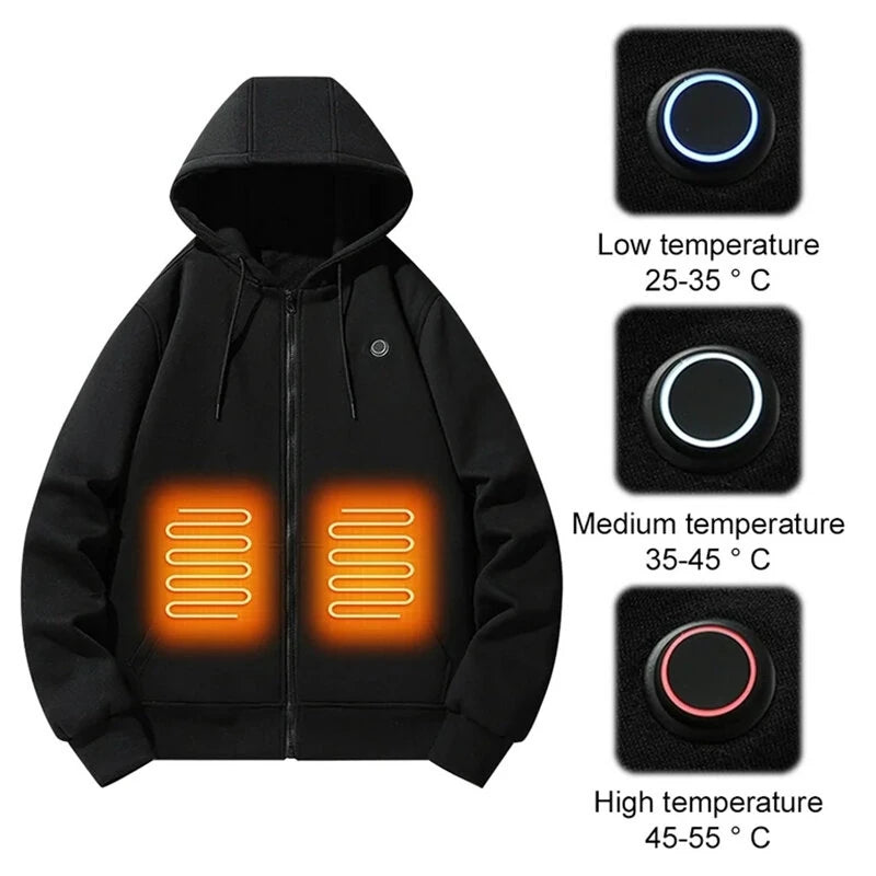 TENGOO HZ05 Smart Heated Zipper Hoodies Sweatshirt 5 Heating Areas Quick Heating USB Rechargeable Washable Safety Fashion Oversize Jacket for Winter Outdoors Keep Warm