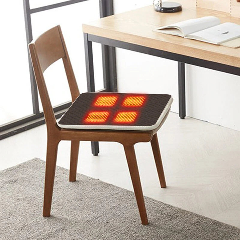 USB Heated Cushion Fast Heating 4 Heated Areas Camping Chair Heated Cushion 3 Adjustable Temperature Heated Chair Cushion Type C/USB Charging for Outdoor Travel