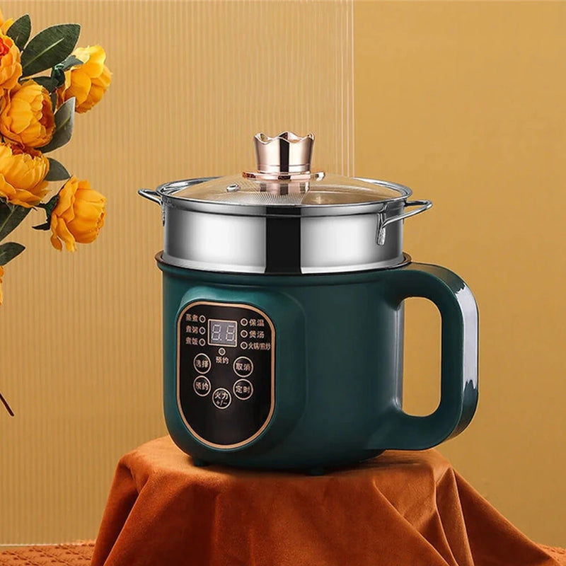 600W Electric Cooking Pot Portable 1.8L Stainless Steel with Timer Removable Cord for Home Camping Picnics Food Grade Material