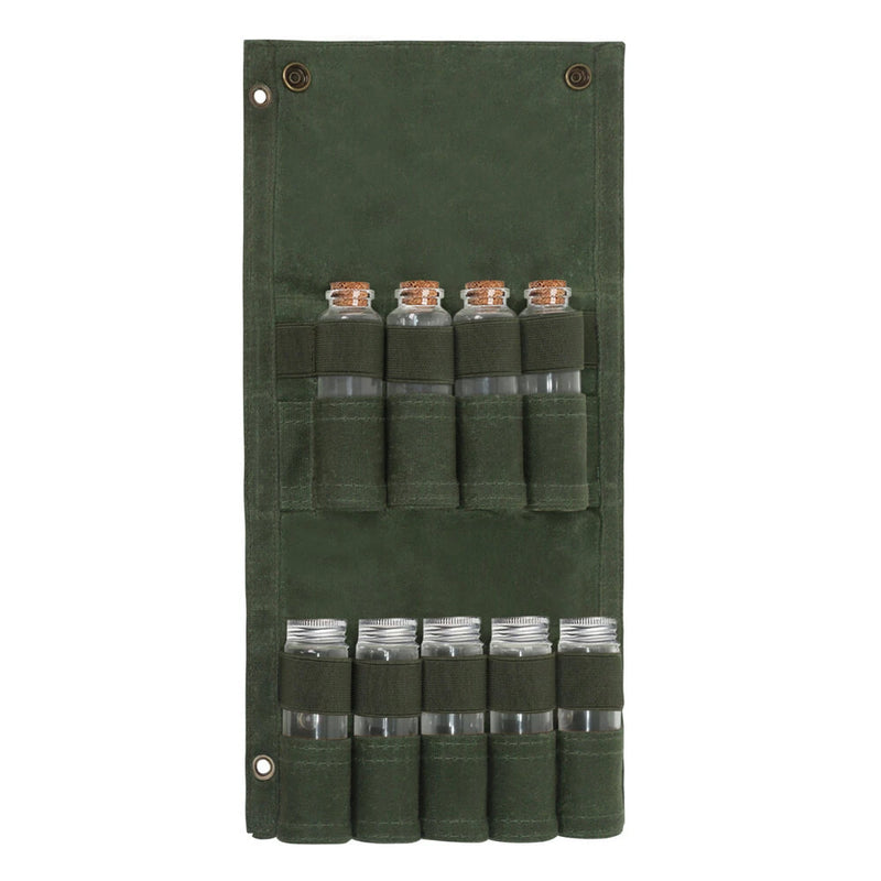 IPRee Reliable Outdoor Camping Spice Bottle Storage Bag Free with 9pcs Glass Spice Bottle Storage Bag BBQ Seasoning Bottle Canvas Bag