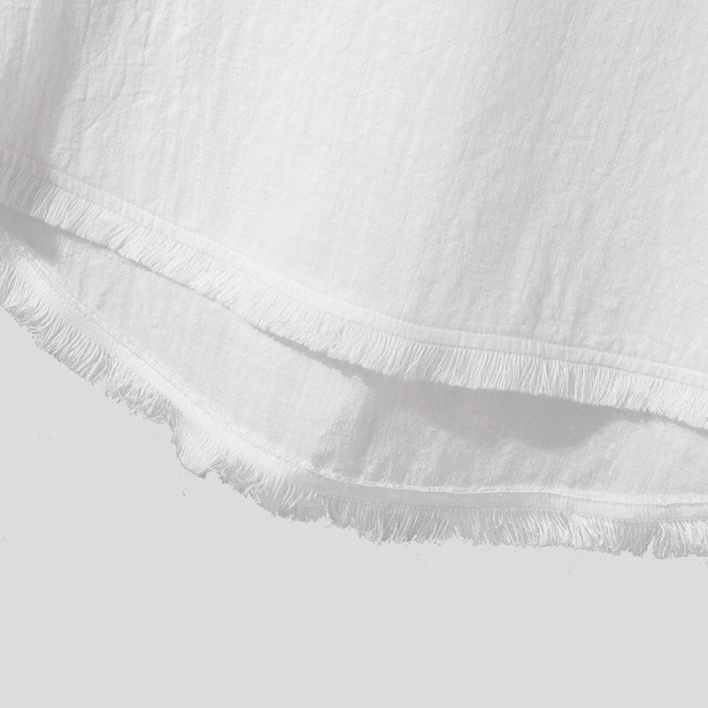 INCERUN Mens Raw Edge High-Low Hem T-Shirt Solid Color Wide Half Sleeve V-neck Tshirt Casual Top for Male S-5XL