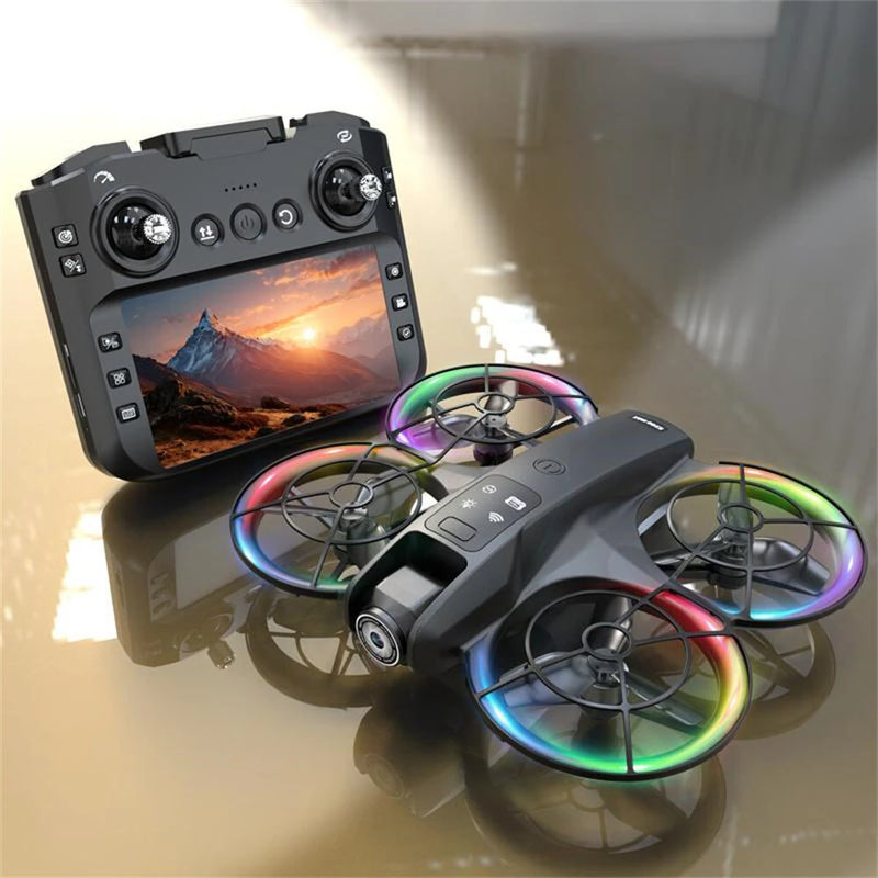 XKJ K200 MAX WiFi FPV with LCD Screen Controller HD Dual Camera Electrically Adjustable Optical Flow Hover Automatic Obstacle Avoidance Dazzling 7-Lights Circle Protection Brushless 2.4G 4CH 6-Axis Remote Control Toys RC Drone Quadcopter RTF