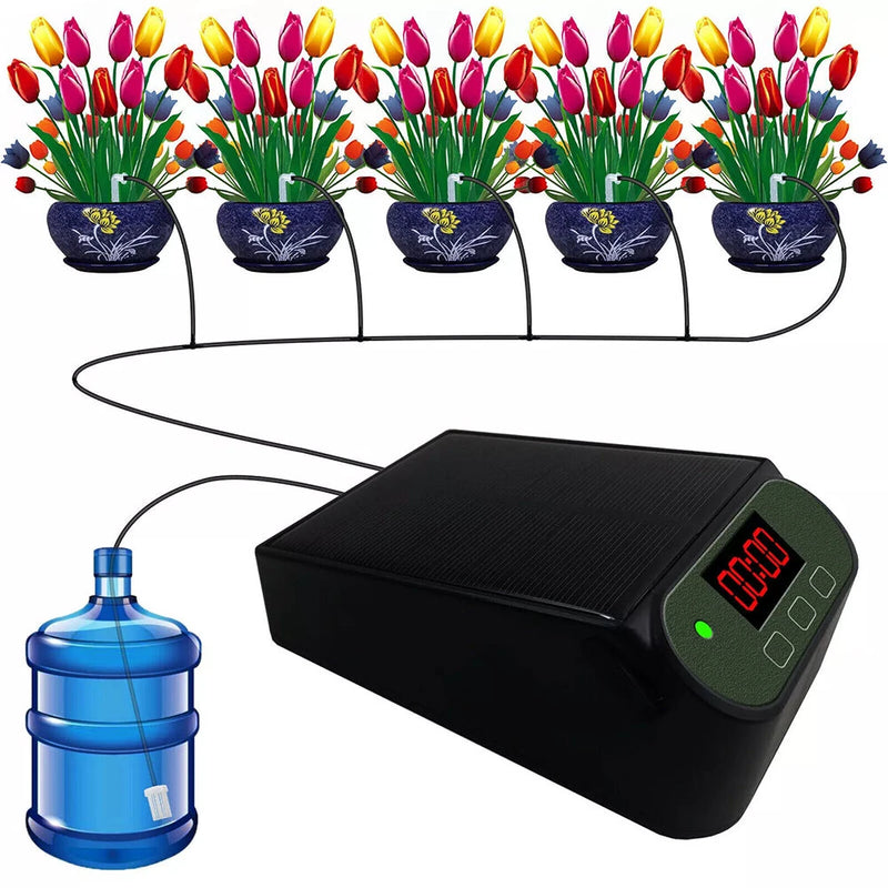 Intelligent Automatic Watering Machine Solarpowered / Lithium Battery Dual Power Automatic Drip Irrigation Kit Timer Self Watering System With 15pcs Drippers