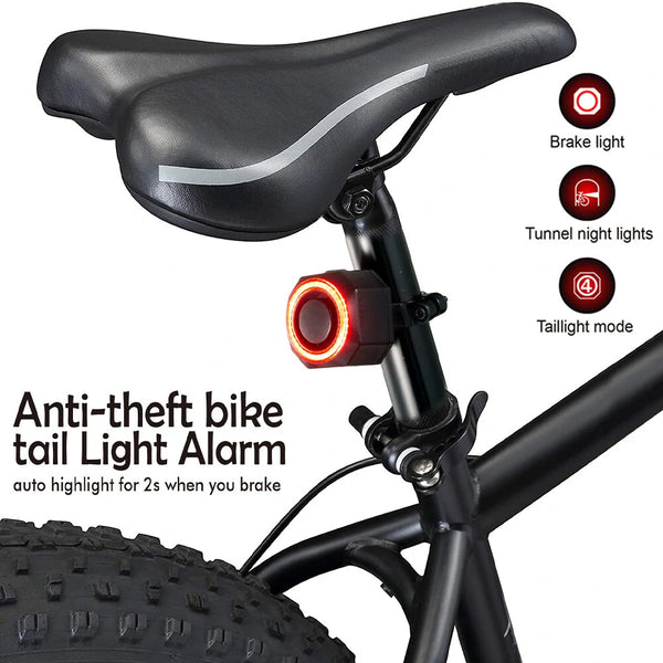 BIKIGHT Smart Brake Sensing Bike Taillight 700mAh Battery Alarm Rear Light 4 Light Modes USB-C Rechargeable IP65 Waterproof Bicycle Rear Light with 110dB Horn Wireless Remote