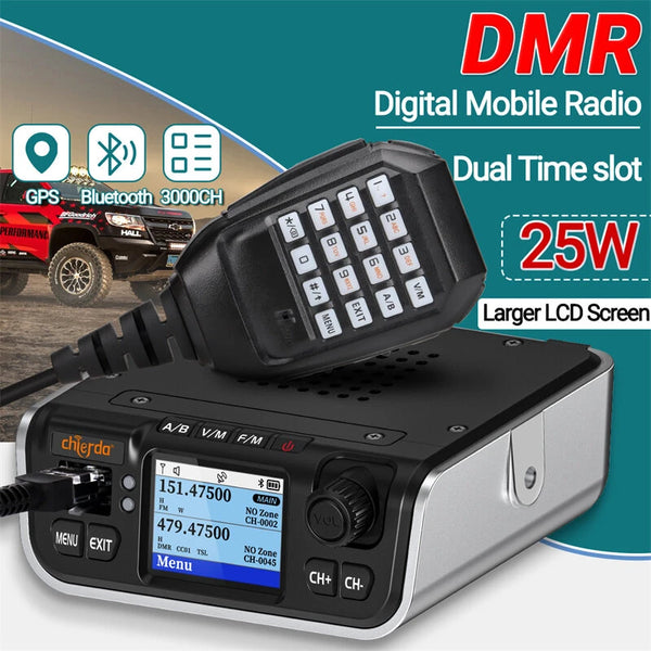 Chierda M520D DMR Digital Mobile Radio 25W VHF UHF Dual Band GPS bluetooth 5.1 Analog Digital Dual Mode Long Range 3000CH Professional Walkie Talkie with Hand Mic